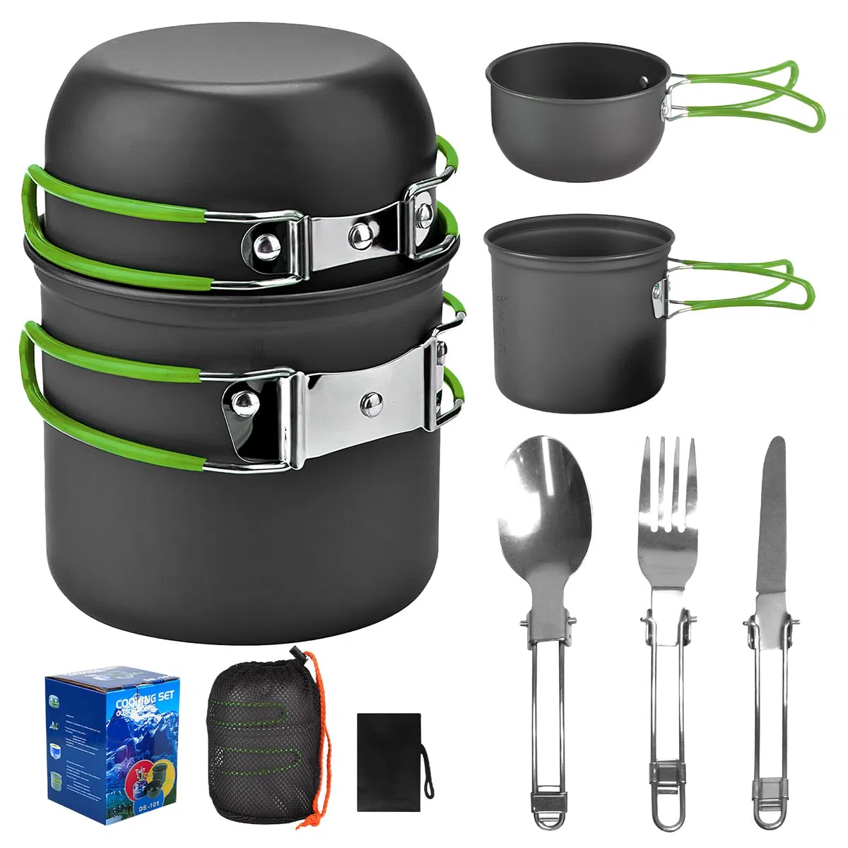Utensilios de Cocina para Acampar, Olla de Cocina para Acampar Set, Utensilios de Cocina, para Camping para 1-2 Personas, para Acampar, Cocinar Aire Libre, Hacer Caminatas, Viajar