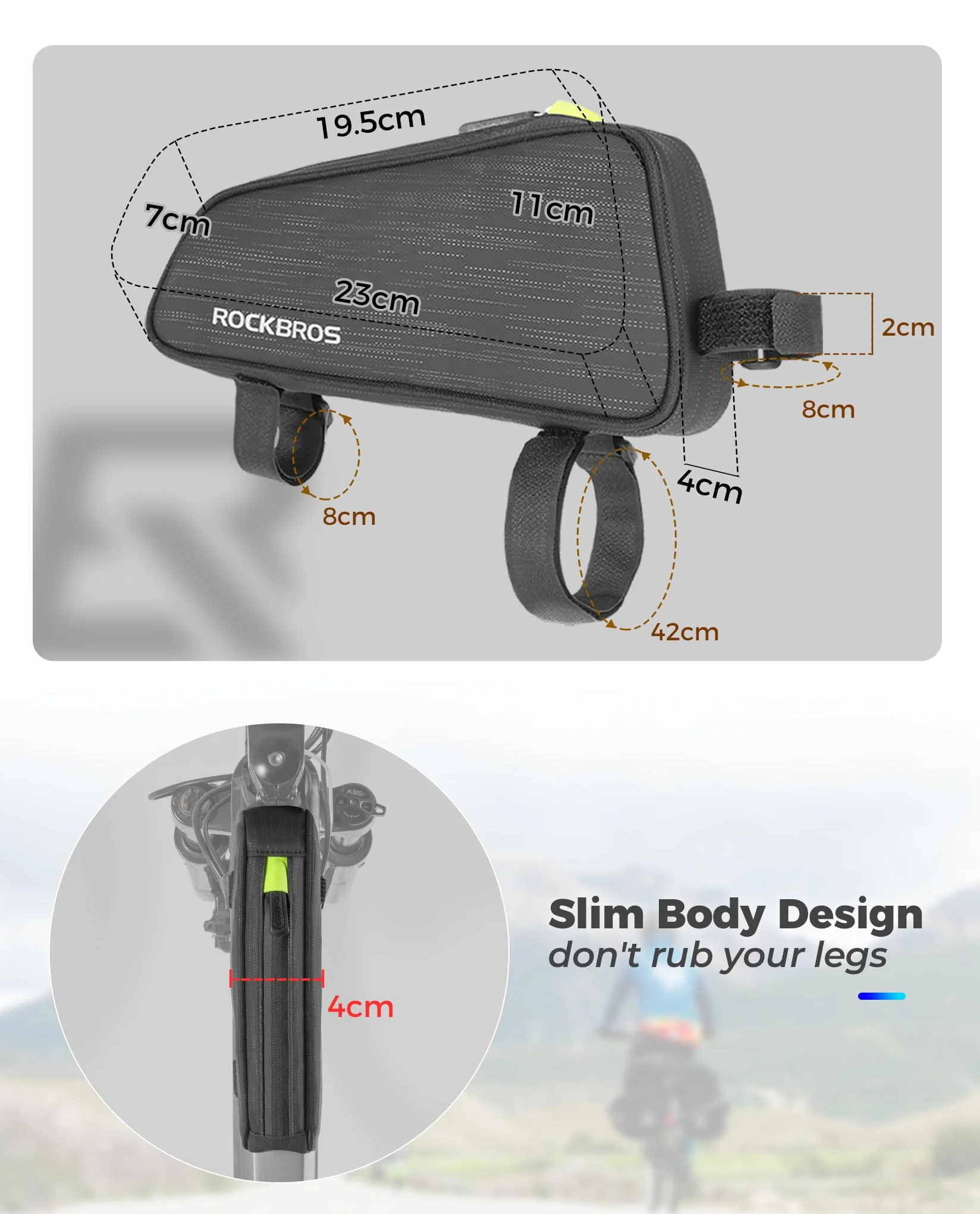 ROCKBROS Bolsa Manillar de Bicicleta, Bolsa Móvil de Tubo Superior para MTB Bicicleta Carretera Ciclismo Compatible con Teléfono de Debajo de 6,5”