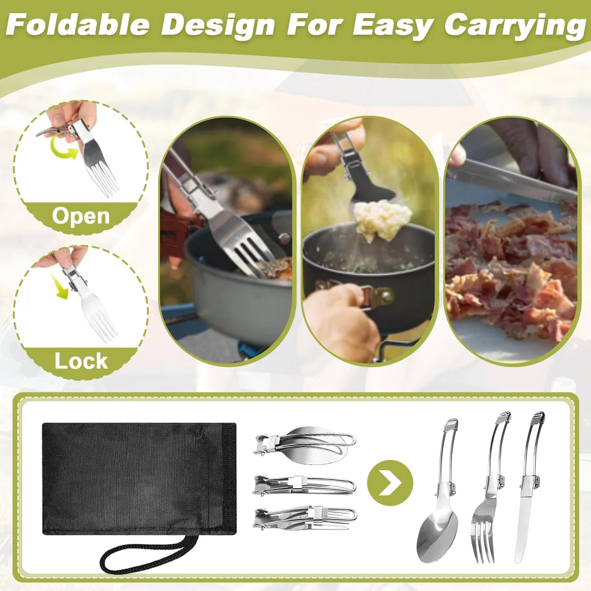 Kit Vajilla de Camping con Cubiertos Plegables, Ollas de Aluminio para 1-2 Personas, Utensilios de Cocina Exteriores Portátiles, Sartenes de Acampada para Picnic, Senderismo, Excursión, Escalada