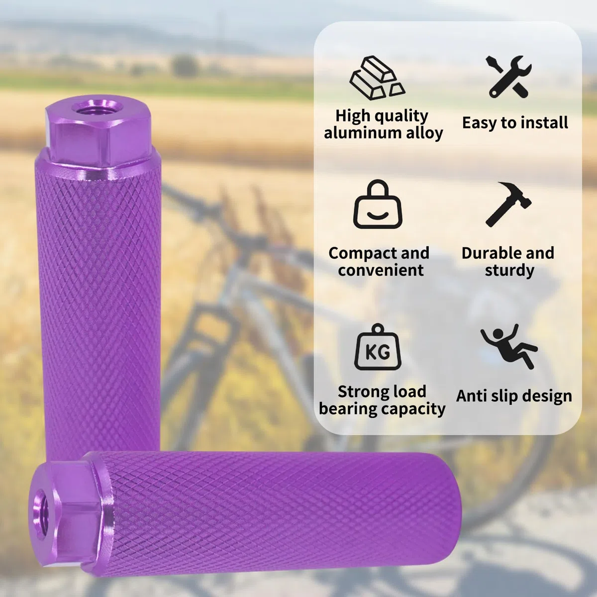 Juego de 2 clavijas de aleación de aluminio negro para bicicleta, antideslizantes, para bicicletas de montaña y BMX, compatibles con ejes de 3/8 pulgadas, clavijas traseras perfectas para
