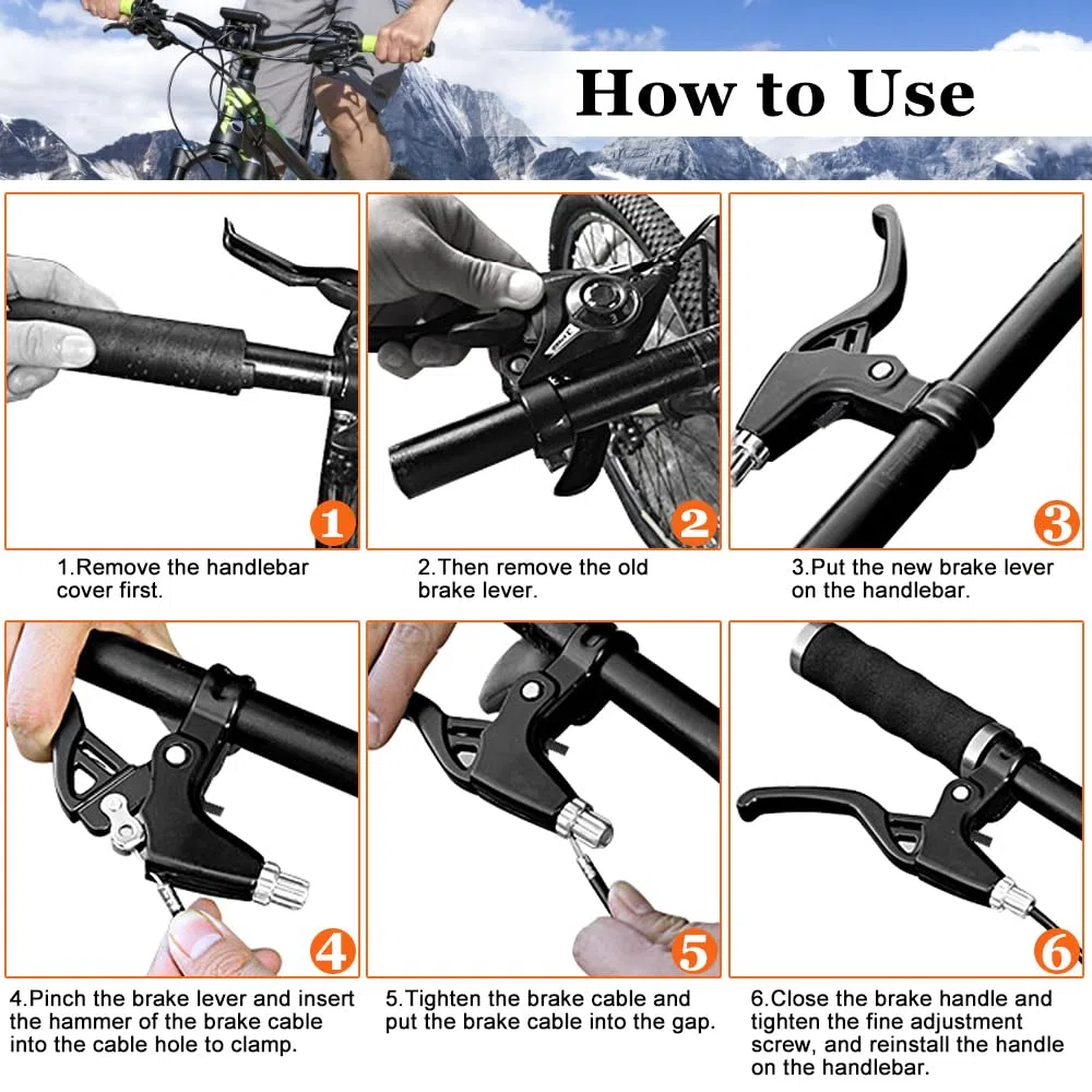 2 Pcs Manetas Bicicleta Palanca Freno Bicicleta Maneta Freno Bici Niño Palanca Freno Aluminio para Bici Carretera Niño - Fácil de Instalar, Negro y Plata, 2,2cm Diámetro