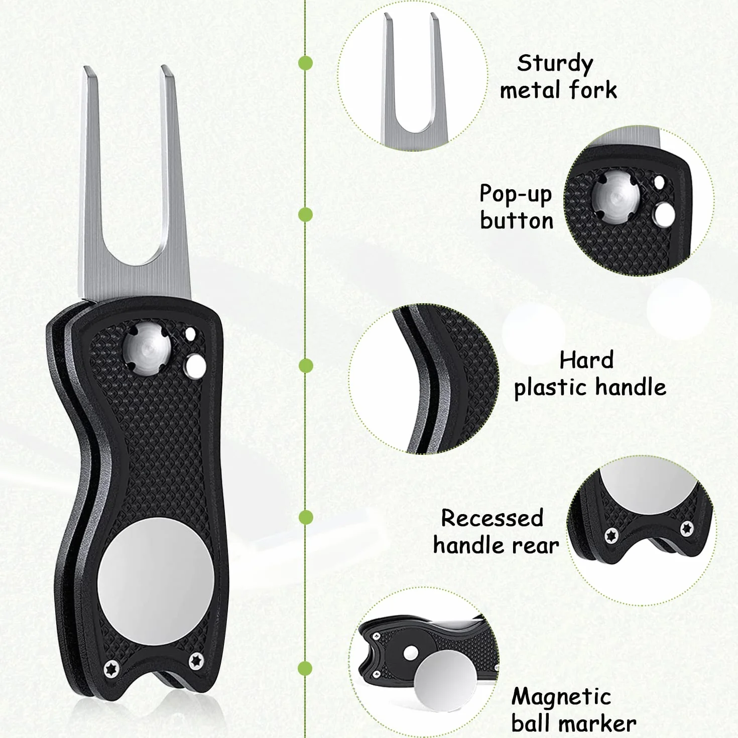 LBING 2 piezas de horquilla de golf divot reparación botón pop-up y marcador de bola de acero inoxidable para golf, club, deportes al aire libre y herramientas de golf clásicas regalo