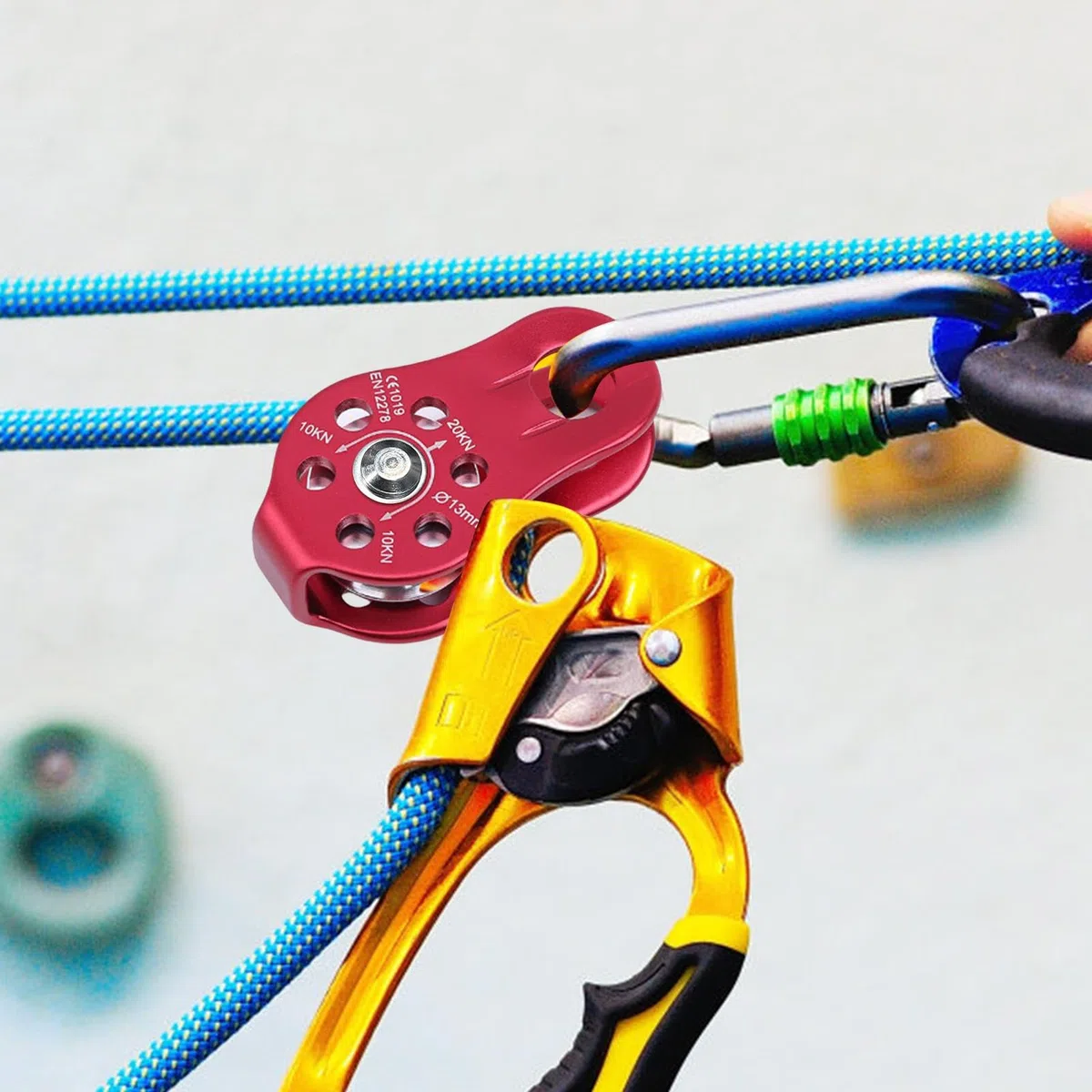 Polea de cuerda para escalada en roca,Polea para escalada en pared de roca | Pequeñas poleas de cuerda de aluminio,Polea fija para escalada y rescate de paredes de roca, herramienta de supervivencia a