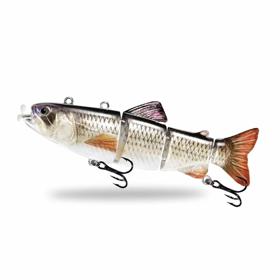 ODS Señuelo Robótico para la Pesca, Señuelo de Pesca Eléctrico Auto-Nadador de 5,12" Señuelo segmentado con Anzuelos Agua Dulce Agua Salada