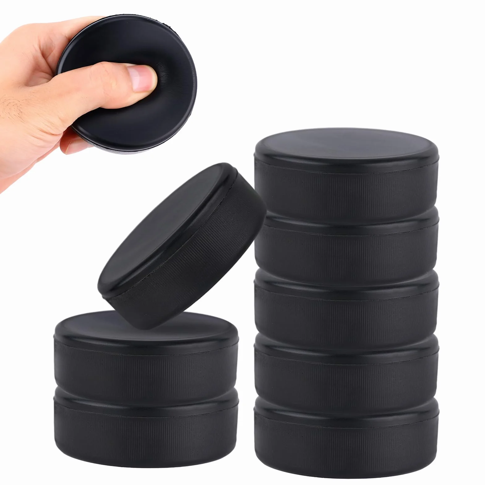 PEUTIER 8 Uds Discos de Hockey sobre Hielo, Diámetro 7,5cm / Grosor 2,5cm, Ligeros Discos de Hockey de Espuma para Práctica y Entrenamiento Clásico, Interior (Negro)