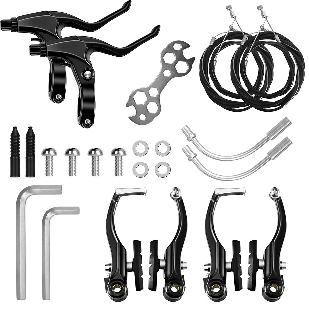 Frenos Bicicleta Montaña Kit de Freno de Bicicleta V-Brake, Juego de Reemplazo de Freno en V, Cable Freno Bicicleta, Juego de Frenos V Celanteros y Traseros para La Mayoría de Bicicleta