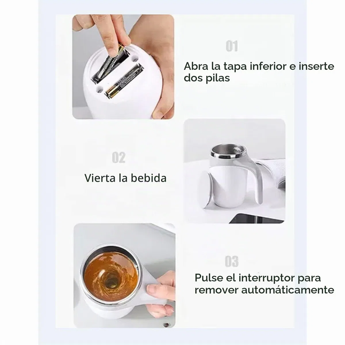 Zerodis Taza de café Agitadora Magnética Eléctrica, Taza Mezcladora de Acero Inoxidable, Taza de Viaje, Taza Mezcladora Automática para café, Leche, Cacao, 380ML (Blanco)