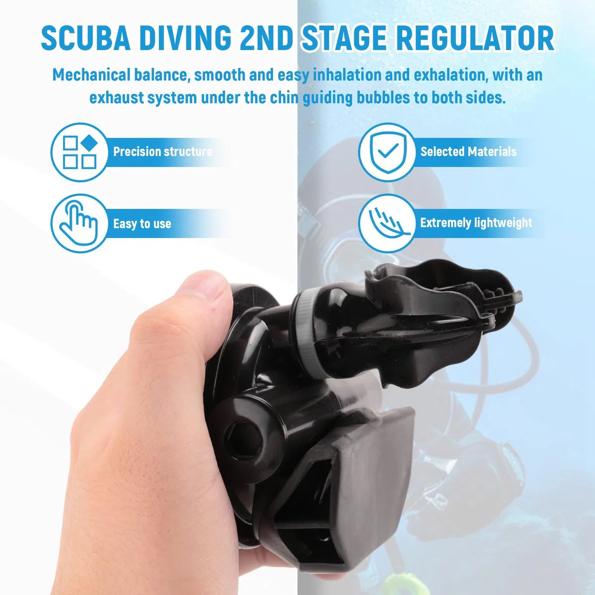 Regulador de 2A Etapa de Buceo Submarino Profesional Accesorio de Equipo Regulador de Pulpo de Buceo-Negro