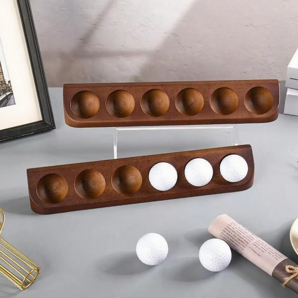 Contenedor de Pelotas de Golf – Exhibidor de Carpas | Soporte de Madera para Pelotas de Golf DAA | Contenedor de Bolas de Golf DAA en 6 Agujeros de Madera | Armario colector de Golf