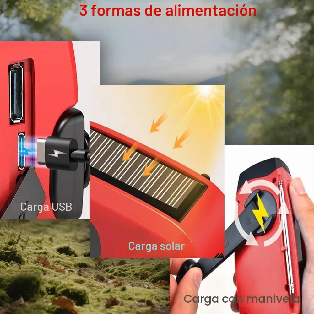 Radio solar de cuerda, radio de emergencia, radio solar portátil de emergencia, banco de energía recargable de 2000 mAh, alarma SOS, cargador de teléfono USB, uso de emergencia para camping