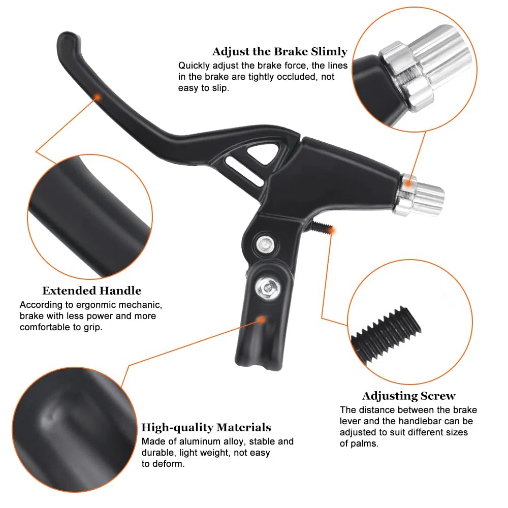 2 Pcs Manetas Bicicleta Palanca Freno Bicicleta Maneta Freno Bici Niño Palanca Freno Aluminio para Bici Carretera Niño - Fácil de Instalar, Negro y Plata, 2,2cm Diámetro