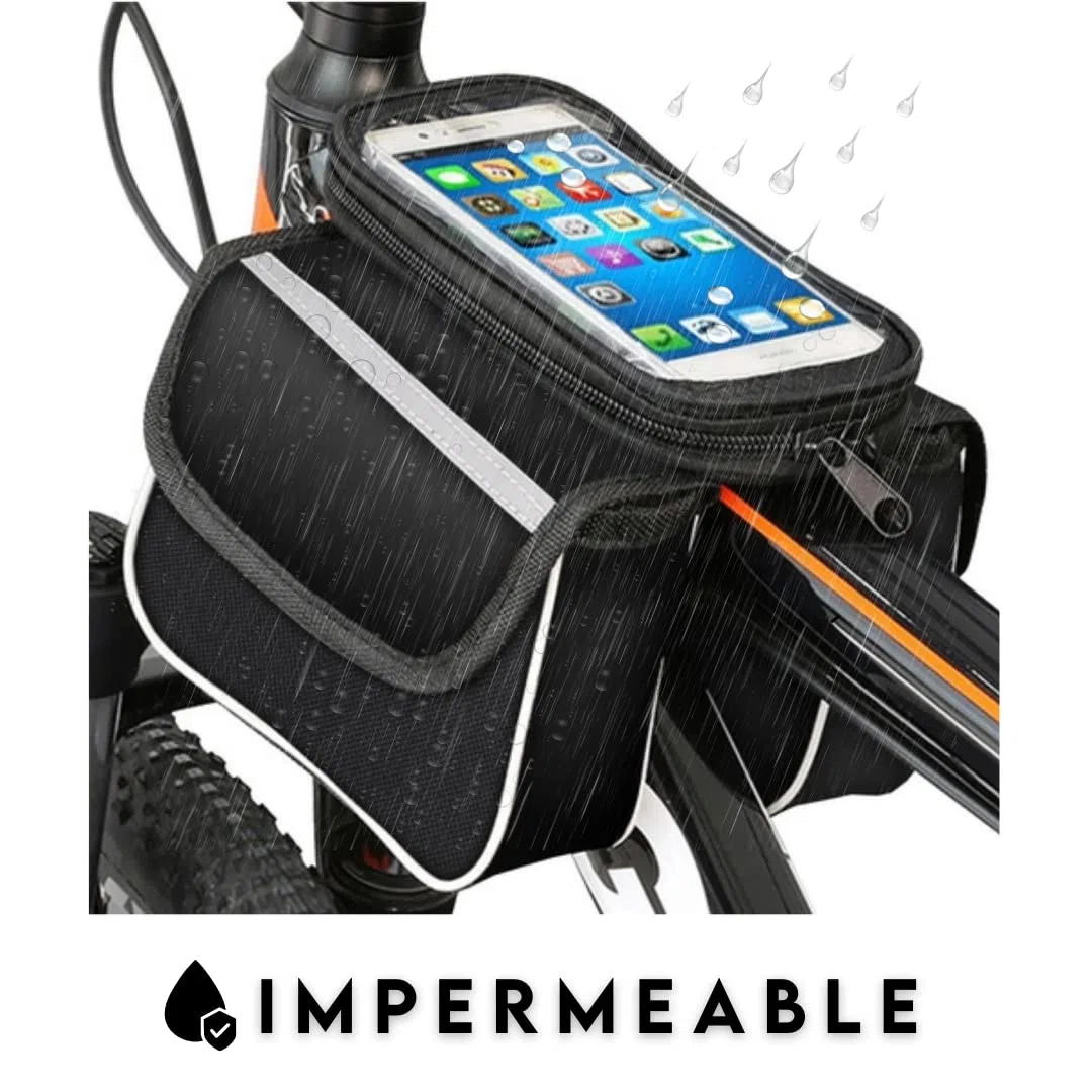 Bolsa Manillar Impermeable para Bicicleta - Funda Central Extraíble para Móvil - Bolsa Táctil para Marco Superior Delantero - Alforjas para Montaña