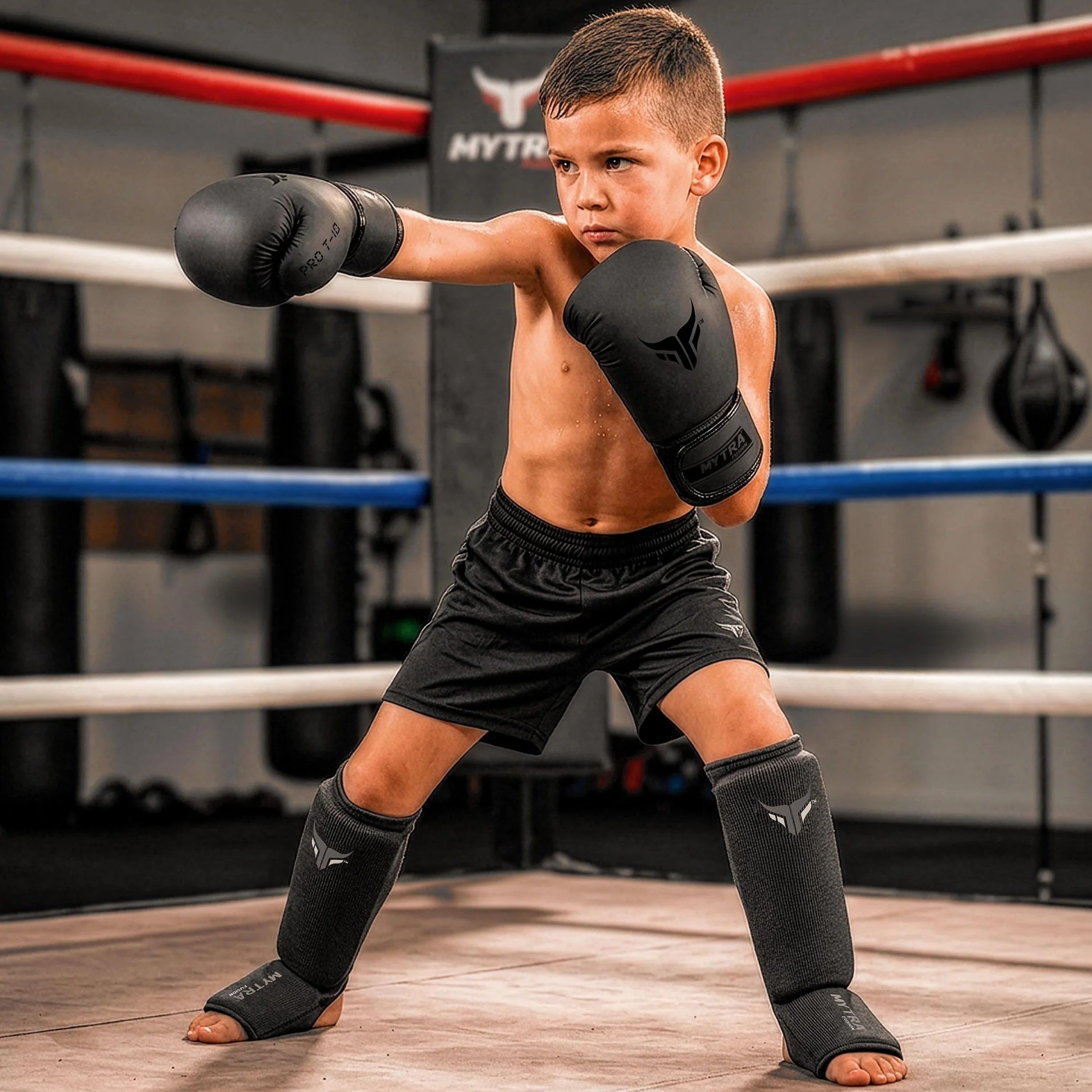 Espinilleras Kick Boxing Ligero Protector Estirable Acolchado Entrenamiento Muay Thai MMA Niño