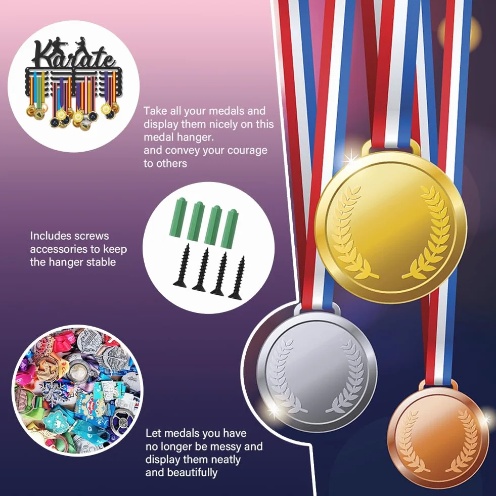 SUPERDANT Colgador de Medallas Karate Porta Medallas Karate Porta Medallas Personalizado para Karateka 5 filas de 20 ganchos Colgador Medallas de Capacidad Mejorado para Regalos para Niños e Hijos