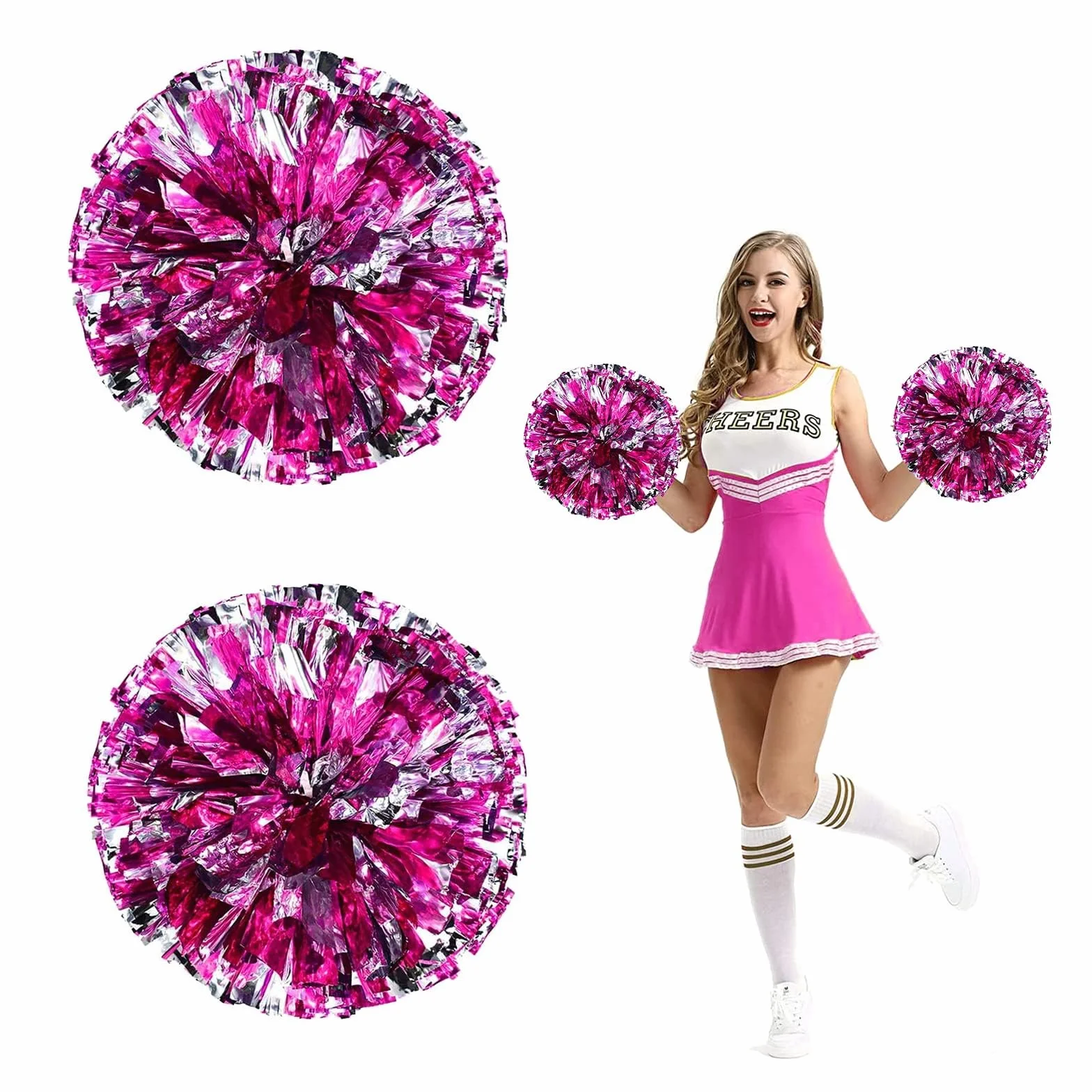 Pompones Animadora Pompones Metallic Cheers Pompones de Porristas 2 Piezas Pompones Deportivos Cheerleading Pompom Dance Pompom Sports Game Team Spirit Accesorios Porristas Pom