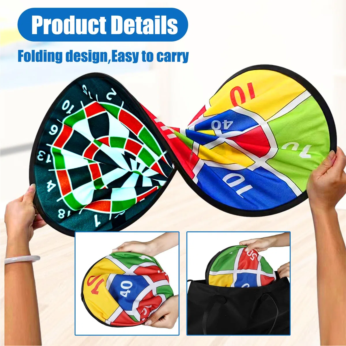 Diana de Doble Cara con Pelotas, Juego de Lanzamiento al Aire Libre,Juguete Plegable, Regalos para Fiestas de diversión Deportiva en Interiores/Exteriores para niños3-12 Niños y niñas