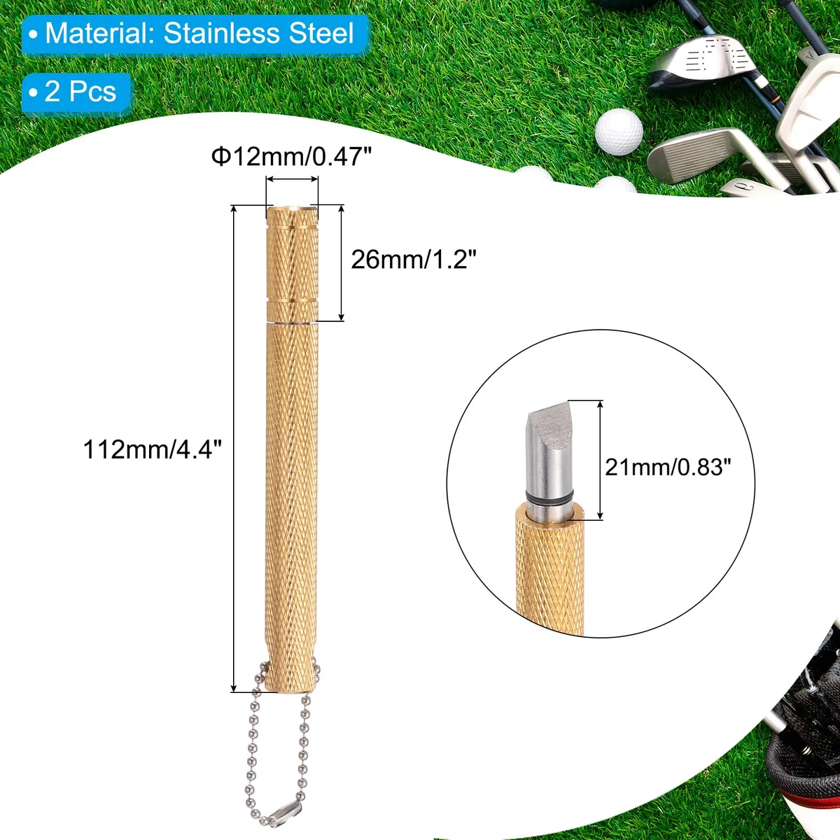 PATIKIL Afilador de Ranuras de Palos de Golf, 2 Piezas Afiladores de Ranuras de Palos de Golf Herramienta de Re-Grooving y Limpiador para Hombres U & V-Grooves Wedges Irons Generan, Dorado