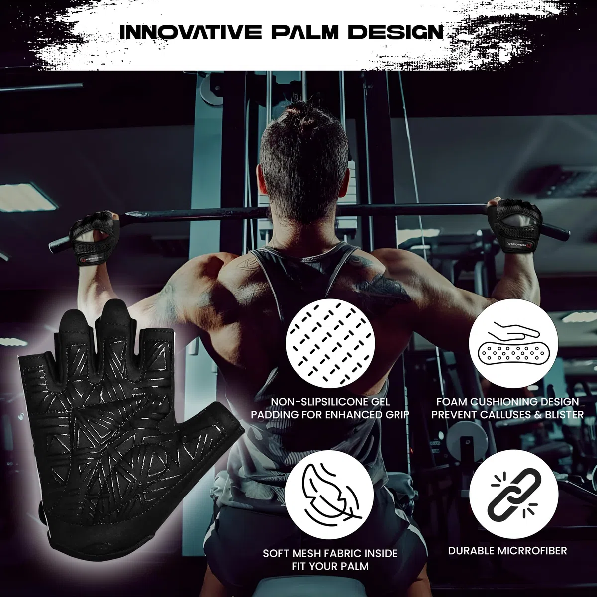 WESTWOOD FOX Guantes de gimnasio para hombres y mujeres: guantes ventilados para levantamiento de pesas, fitness, ciclismo y entrenamiento con acolchado grueso, protección completa de la palma, agarre