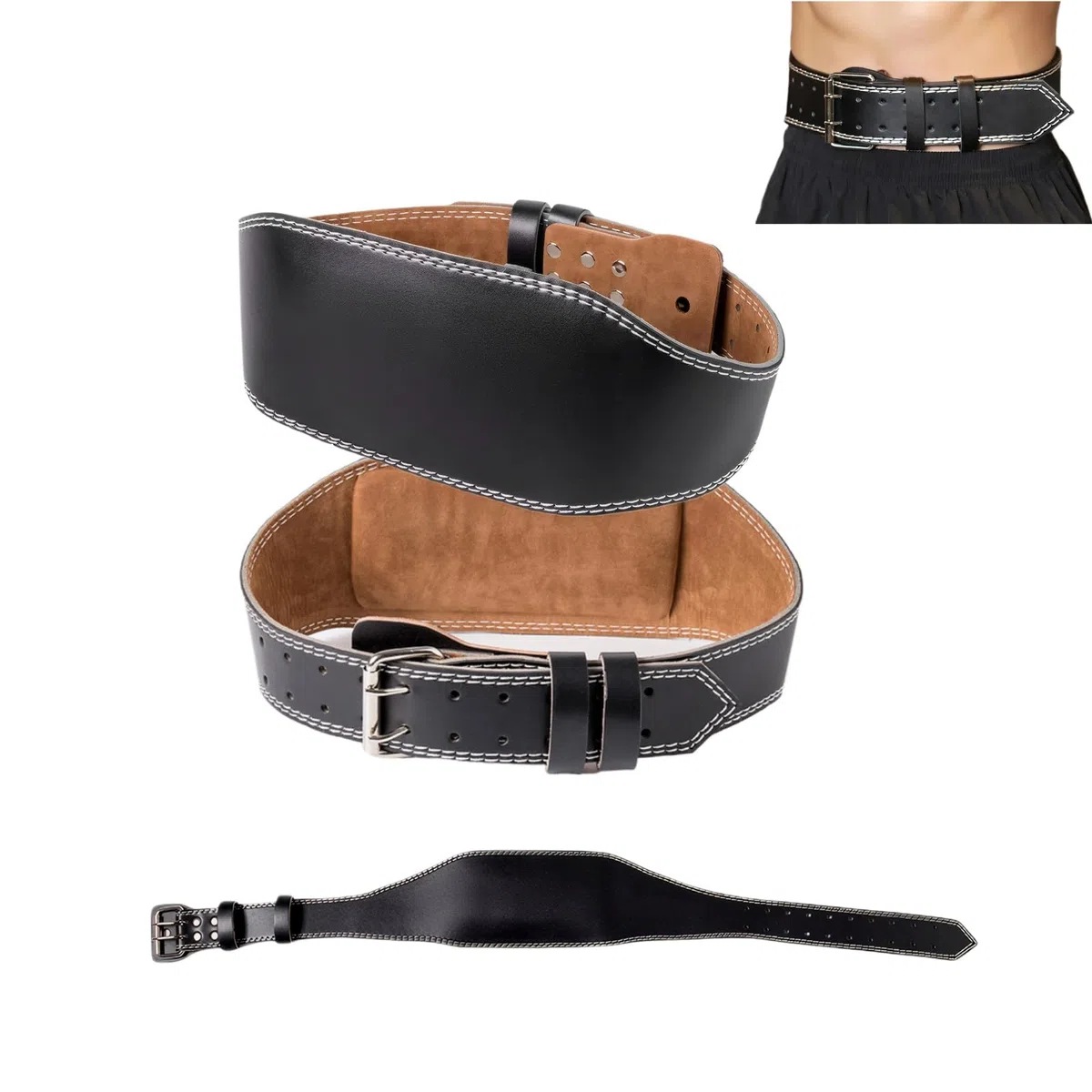 Cinturón de Levantamiento de Pesas, Cinturon Lumbar Gimnasio en Cuero, 10 cm de Ancho, Ajustable con Doble Hebilla, Soporte Lumbar Acolchado, para Halterofilia Powerlifting Fitness Hombre y Mujer