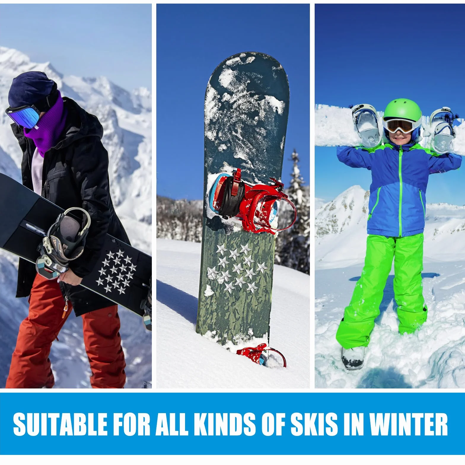 Draupnir 18 Piezas Stomp Pad Snowboard Forma de Pentagrama, Almohadillas Autoadhesivas Antideslizantes Snowboard para Hombres Mujeres Invierno para Snowboard Proporciona Agarre Adicional